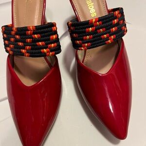 Chic Red Women's Shoes with Black and Orange Accents